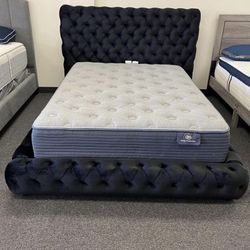 Queen Bed Frame In Black Velvet
