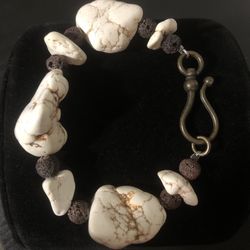 Natural Magnesite and Lava Stone, Artisan Handmade Chunky Bracelet