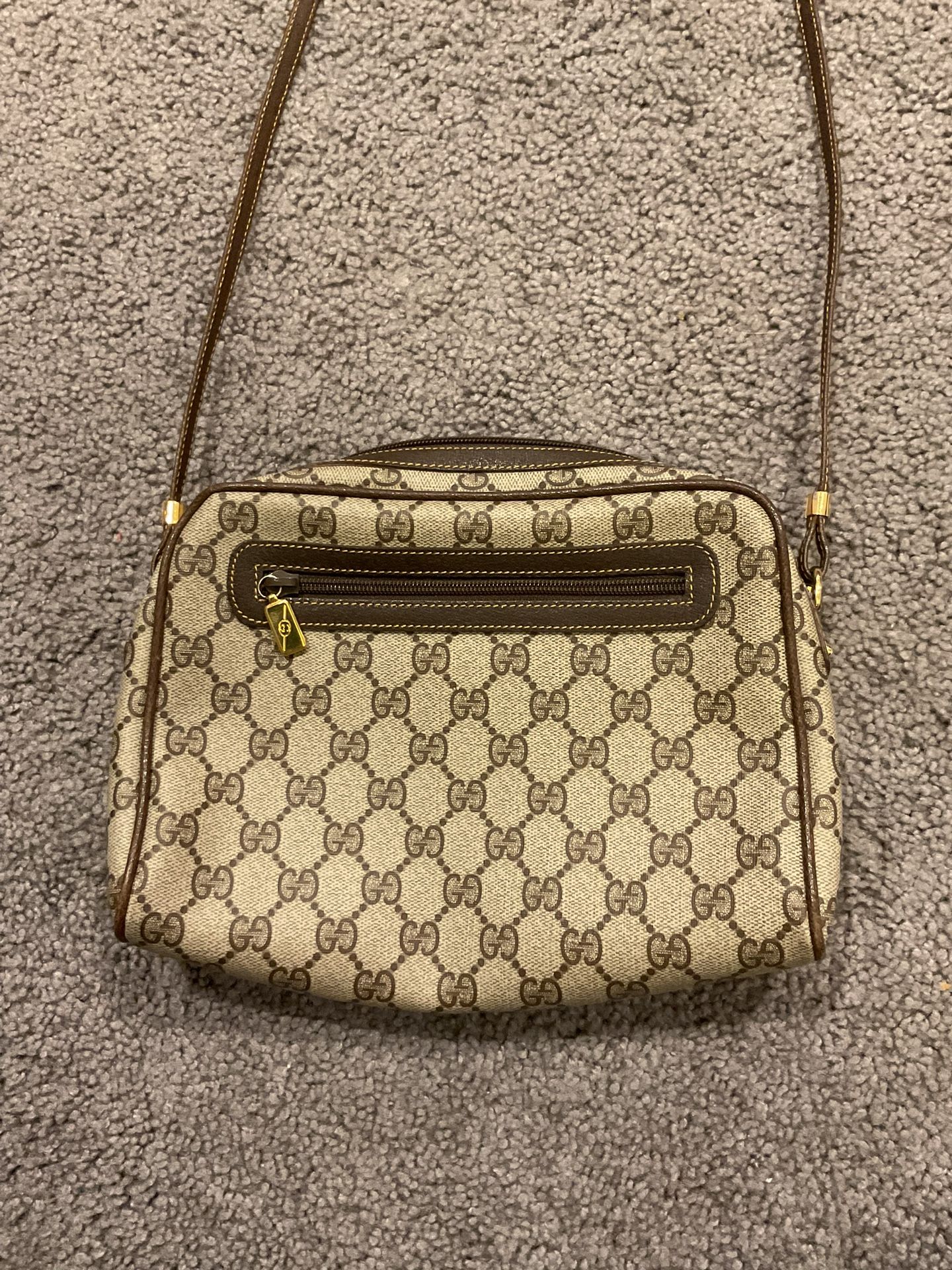 Gucci Vintage 90's Monogram Brown Leather Crossbody Purse