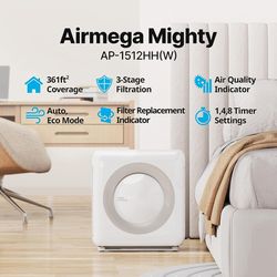 Coway Airmega AP-1512HH(W) True HEPA Purifier with Air Quality Monitoring, Auto, Timer
