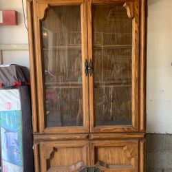 Beautiful solid wood French Curio with Glass Shelves