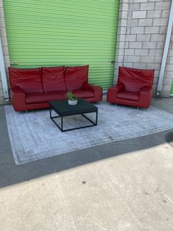 Vintage Italian Mid Century Modern Leather Couch Sofa Chair Set