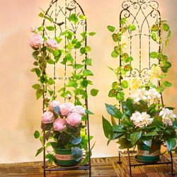 2 pack Waterproof Modern Metal Flower Display Rack with Lights Plant Stand Plant Holder for Outdoor Decoration
