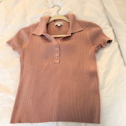 Calvin Klein Jeans Pink Ribbed Collared Top
