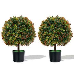 Brand New in box 22” Artificial Boxwood Topiary Ball Trees – Set of 2