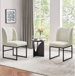 Upholstered Dining Chairs Set of 2 Modern Kitchen Chairs with Mid Back Padded Seat and Metal Legs for Dining Room, Living Room, Restaurant, Armless De