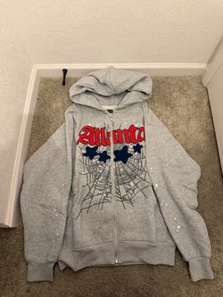 Sp5der Atlanta Zip-Up Hoodie Grey
