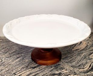 Beautiful Cake Stand (made in Portugal) With Wood Base