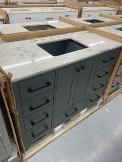 Bathroom vanity cabinet 42” solid mango Quartz top with sink and backsplash