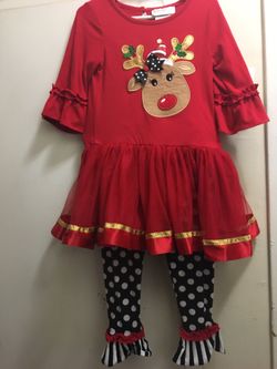 Cute  Red Christmas Outfit With Reindeer 