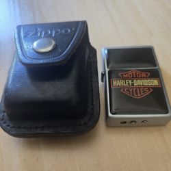 Zippo Black Leather Clip Belt Case And Harley Davidson Lighter