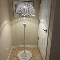 Vintage 70s Mid Century Modern MCM Tall Rattan Wicker Floor Lamp Light