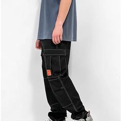 Empyre Loose Fit Embroidered Black Cargo Skate Pants