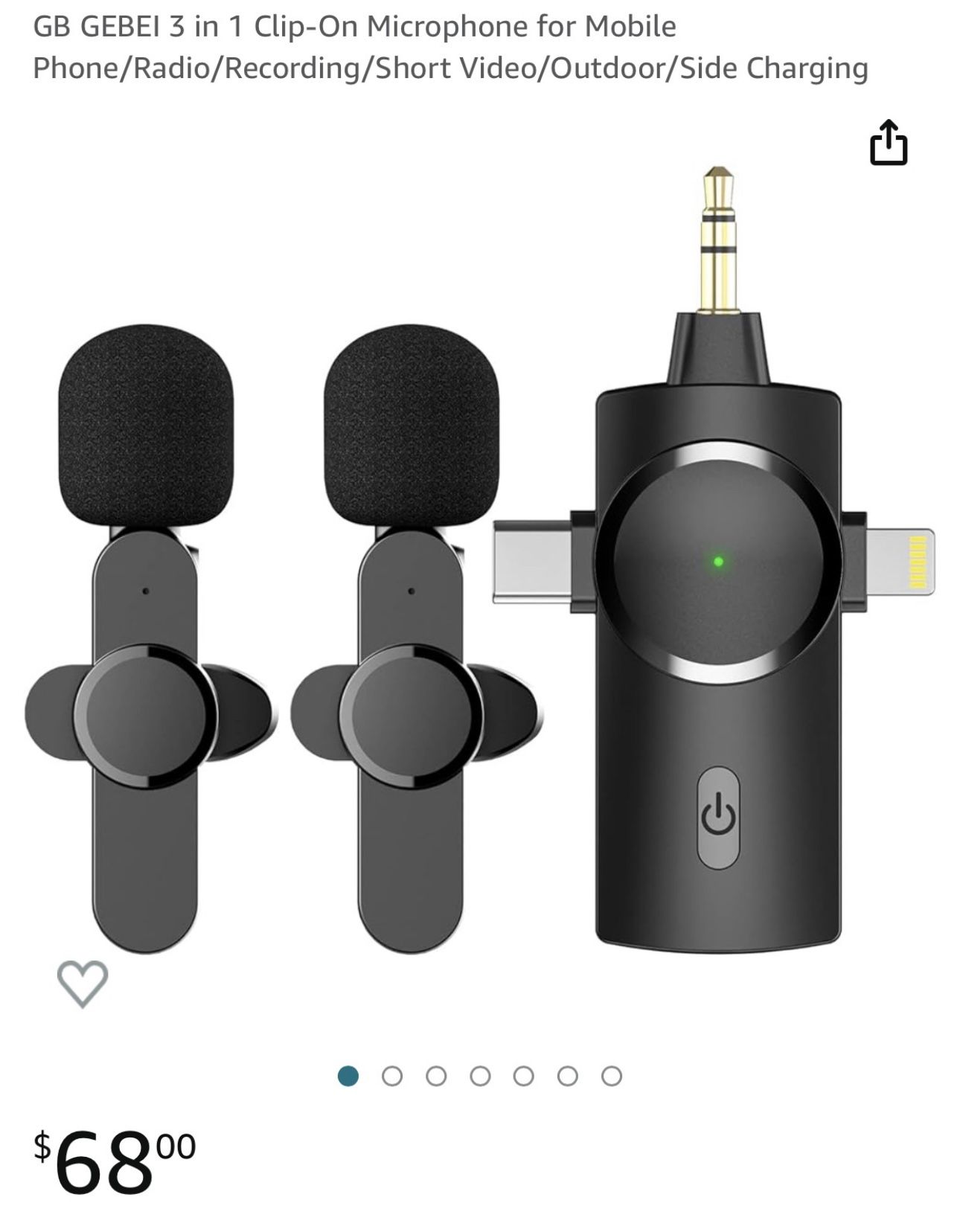 GB GEBEI 3 in 1 Clip-On Microphone for Mobile Phone/Radio/Recording/Short Video/Outdoor/Side Charging