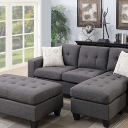 Gray Sofa Sectional w/ Ottoman 