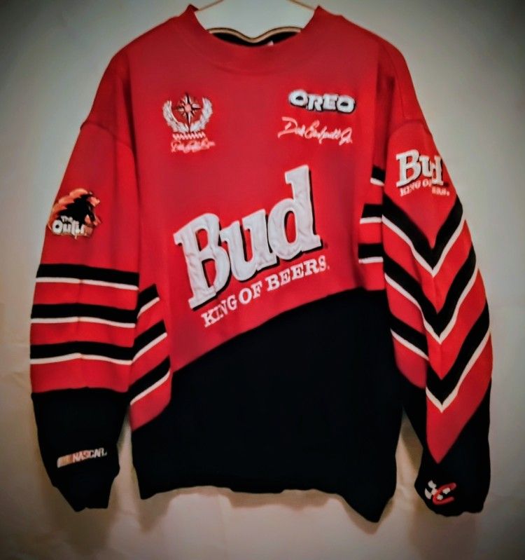 Vtg Dale Earnhardt Jr Bud King Of Beers Oreo Striped Mens XL Crewneck Sweatshirt