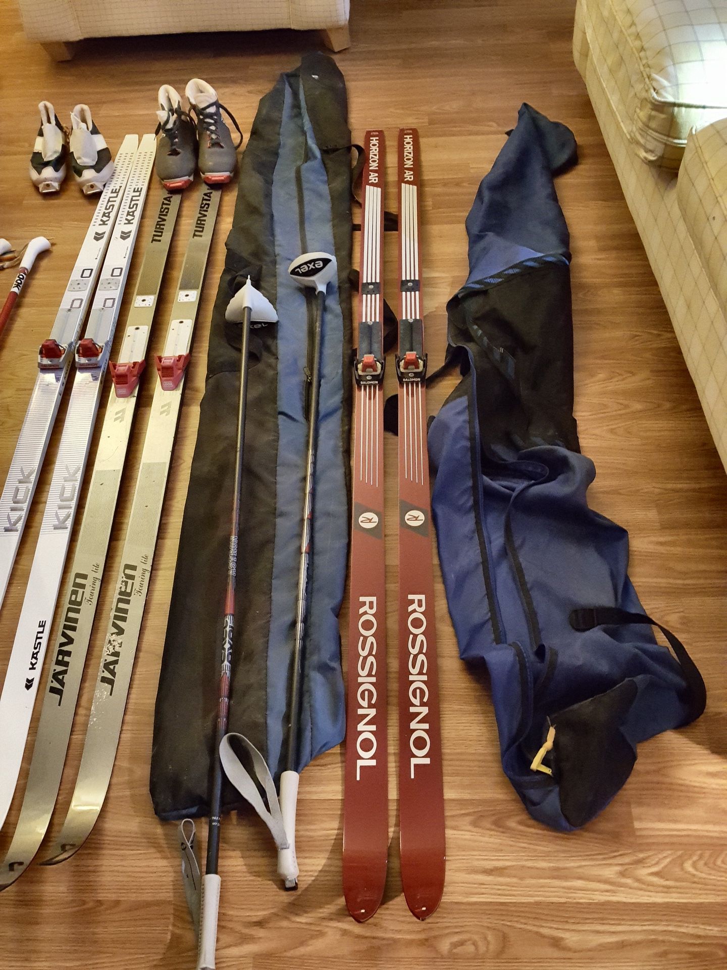 3 Pair of Cross County Skis with Poles 2 Bags Speed Wax Included