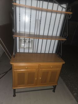 Vintage Wood & Wrought Iron Baker's Rack – Excellent Storage