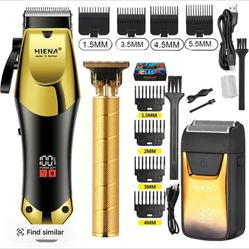 3-Piece Professional Blonde Hair Clipper & Trimmer Kit for Men - USB-Rechargeable Barber Set Featuring LCD Display, Adjustable Blade Hair Clippers, an