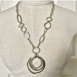 Gold Tone Multi Ring Pendant Necklace 