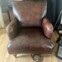 Classic Cognac Brown Leather Chair with Ottoman