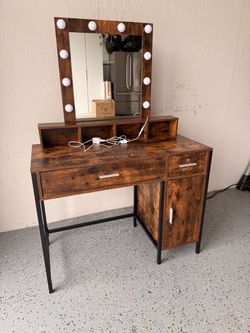 Vanity Desk with Lighted Mirror and Storage