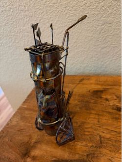 Vintage Handmade Metal Golf Bag Sculpture