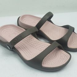 Crocs Women's Size 6 Sandals Slip on Casual Rubber Shoes Brown Pink