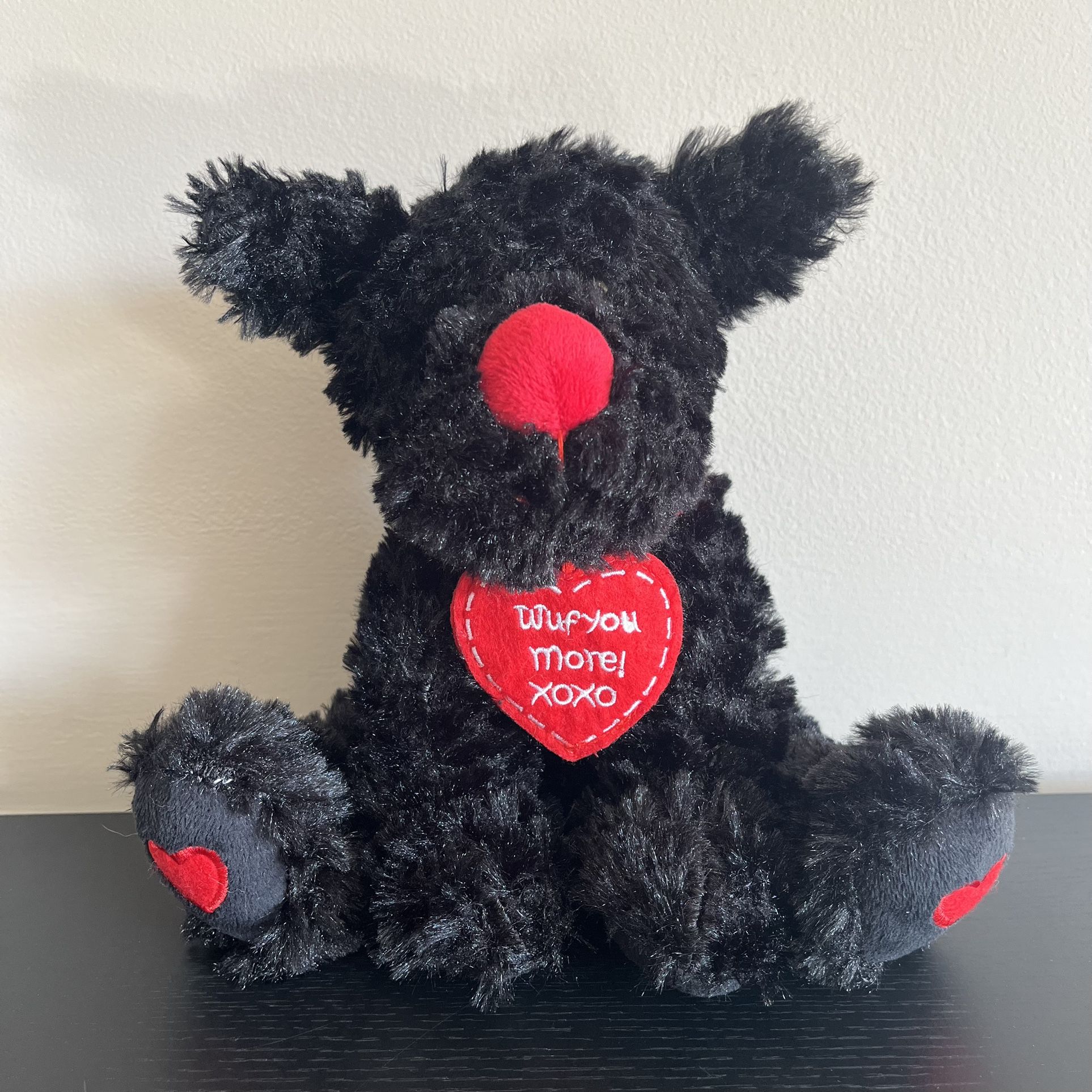 American Greetings Black Dog Plush Stuffed Animal Wuf You More Heart Love 8 Inch