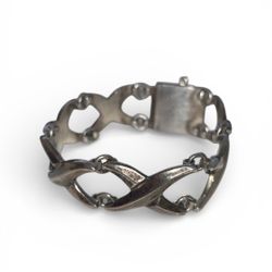 Vintage Mexico Sterling 960 Silver Heavy X Criss Cross Link Bracelet