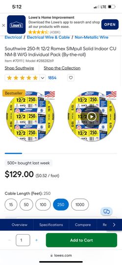12-2 Romex 250 Ft Roll