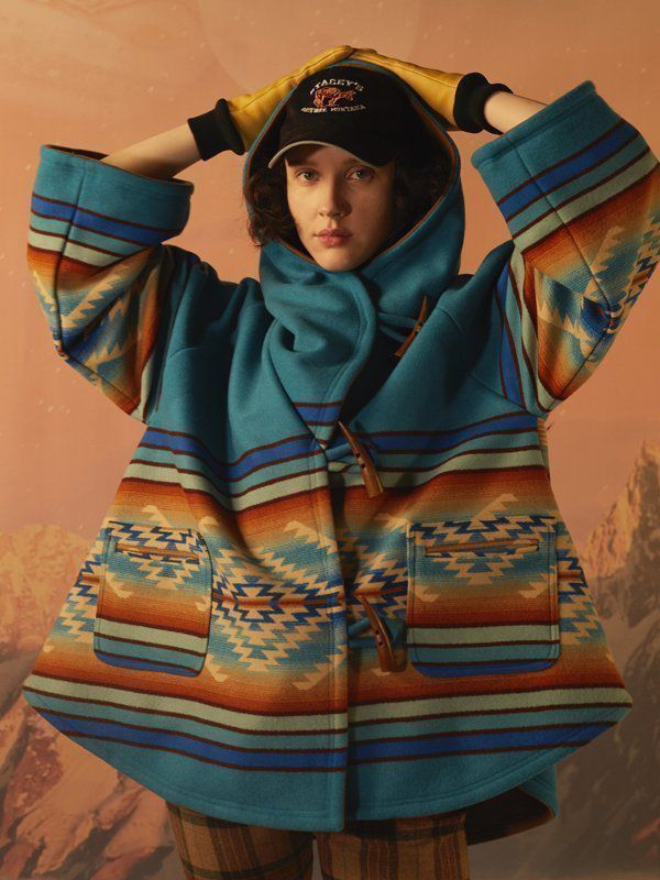 YELLOWSTONE BETH DUTTON BLUE HOODED PONCHO STYLE COAT