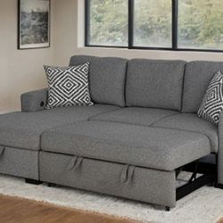 Brand New Grey Sectional Sofa Storage Sleeper 