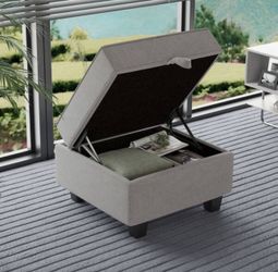 25.59-inch Ottoman with Storage,Square Ottoman Bench with Lid Lifting Function,Storage Ottomans for Living Room,Office Room,Light Grey