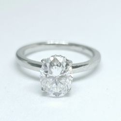 2 Carat Moissanite Oval Ice Crushed Cut Sterling Silver Ring 