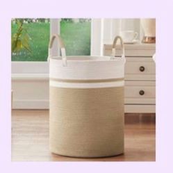 Tall Laundry Hamper with Cotton Rope Wrap Handle, Clothes Storage Basket , Large Woven
