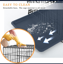 Dog Wire Cage 48 inches Reinforced Dog Crate Collapsible Pet Cage with Double Doors Leak Proof Plastic Tray Outdoor Indoor Portable for Pets Cats and