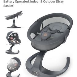 Baby Swings for Infants, Baby Swing 5 Speeds, 12 Soothing Music, 360 Rotating Seat, Adapter & Battery Operated, Indoor & Outdoor (Gray, Basket)