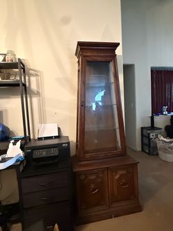Tall Wood Display Cabinet with Glass Door