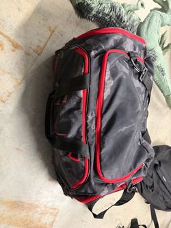 Large Duffel Bag Gray Camo Red Trim