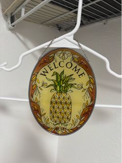 Stained glass metal pineapple door hanger welcome