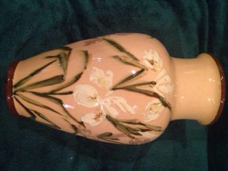Brown 11 1/2" Painted Vase with Flowers