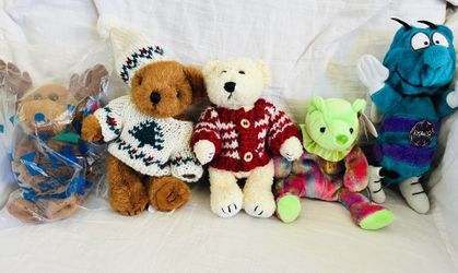 5 Plushies Including 1 Ty Beanie Birthday Bear, 2 Chrisha Playful Plush, 1 Avon Birthday Beanie, 1 Bumble Bee Take All Or One