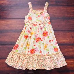 Little Girls Clothes Vintage Yellow Sundress Flowers And Butterflies With Ruffled Hem And Straps Size 6T 6X 