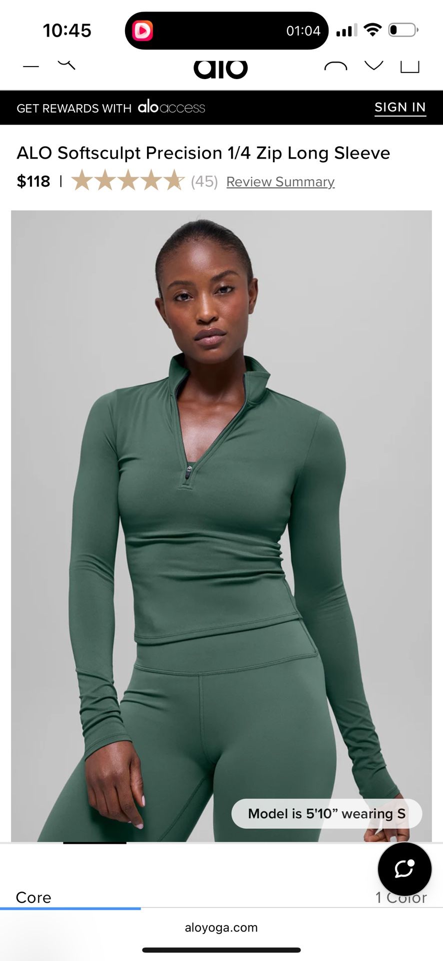 Alo Softsculpt Precision 1/4 zip women’s clover green limited edition