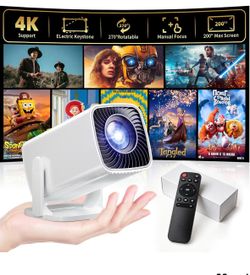 Mini Projector, Portable Projector 4K & Full HD 1080P Support, 270° Rotation Outdoor Projector, Movie Projector Compatible with Smartphone, TV Stick, 