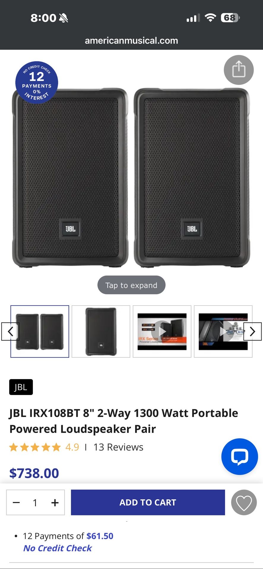 JBL IRX108BT 8" 2-Way 1300 Watt Portable Powered Loudspeaker Pair  And subwoofer.  JBL IRX115S 15" 1