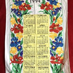 VINTAGE - NEW - CALENDAR 1994 FLOWER KITCHEN TEA TOWEL  - 16"W x 23.5"H ‼️ 