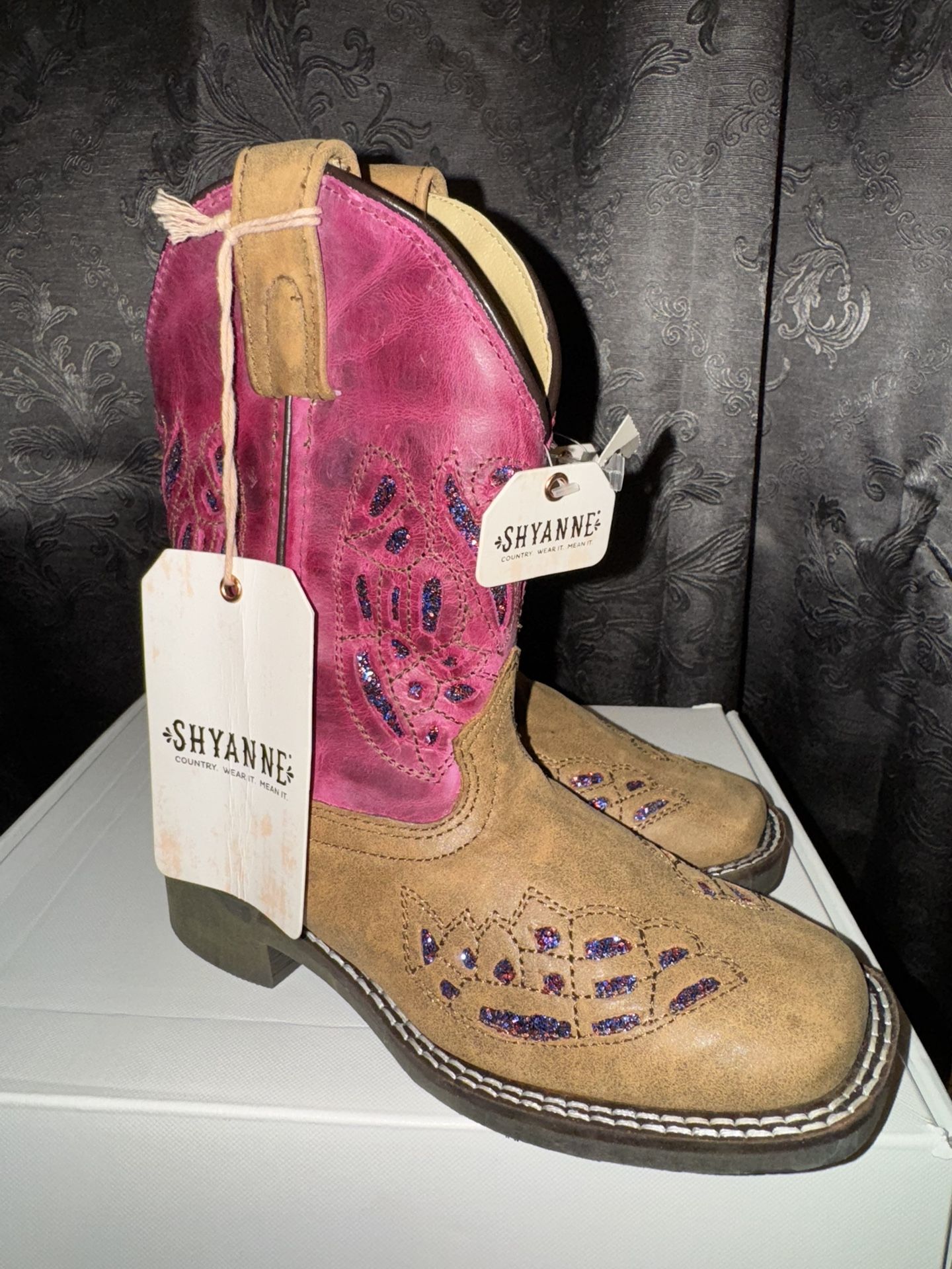 Shyanne Pink and Brown Western Boots with Square Toe