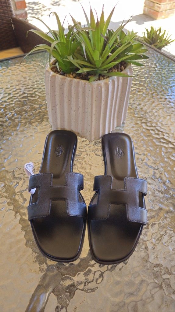 Hermes Black Leather Sandals